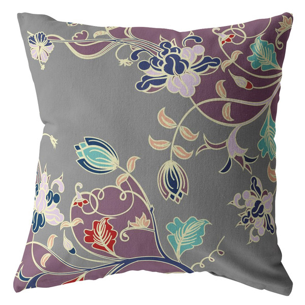 16" Purple Gray Garden Zippered Suede Throw Pillow 410671 By Homeroots