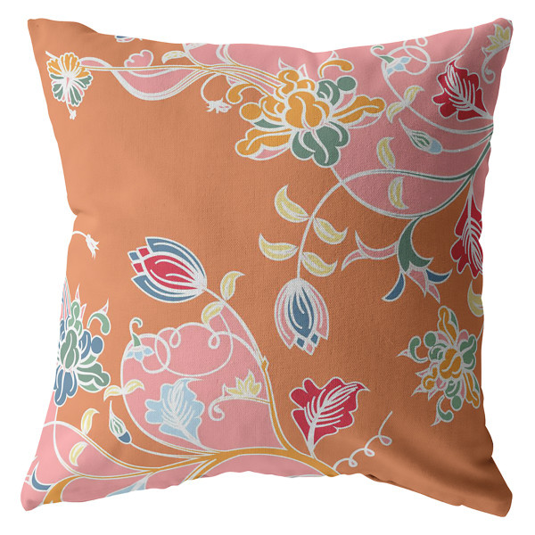 16" Pink Orange Garden Zippered Suede Throw Pillow 410673 By Homeroots