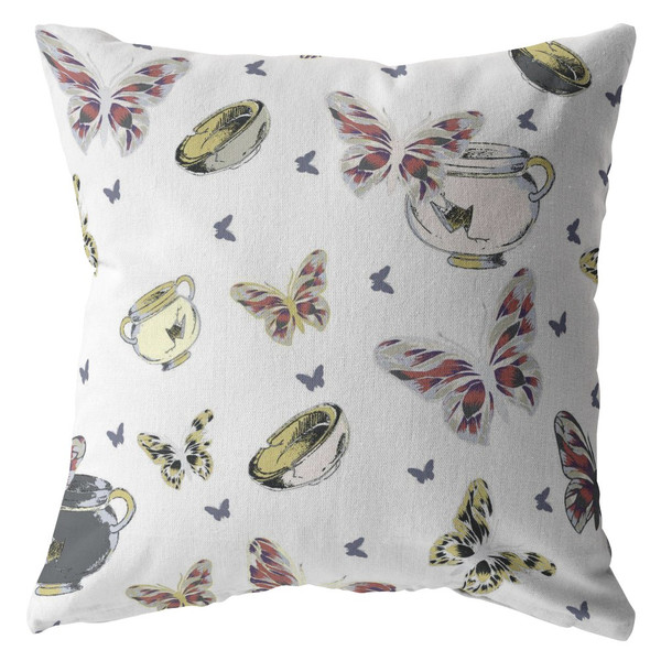 20" White Butterflies Decorative Suede Throw Pillow 413122 By Homeroots