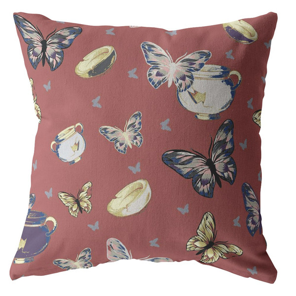 20" Copper Rose Butterflies Decorative Suede Throw Pillow 413128 By Homeroots