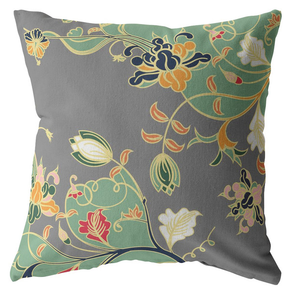 16" Green Gray Garden Decorative Suede Throw Pillow 413132 By Homeroots