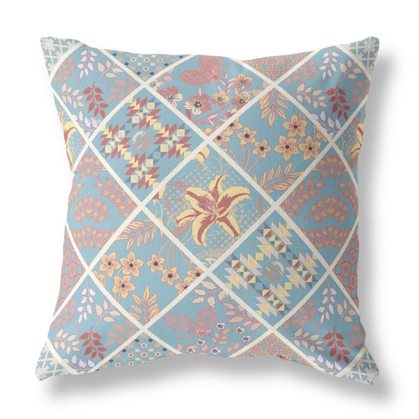 18" Blue Yellow Patch Indoor Outdoor Throw Pillow 413974 By Homeroots