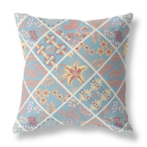 20" Blue Yellow Patch Indoor Outdoor Throw Pillow 413976 By Homeroots