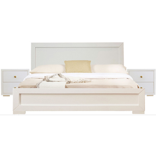 Moma White Wood Platform Queen Bed With Two Nightstands 467650 By Homeroots