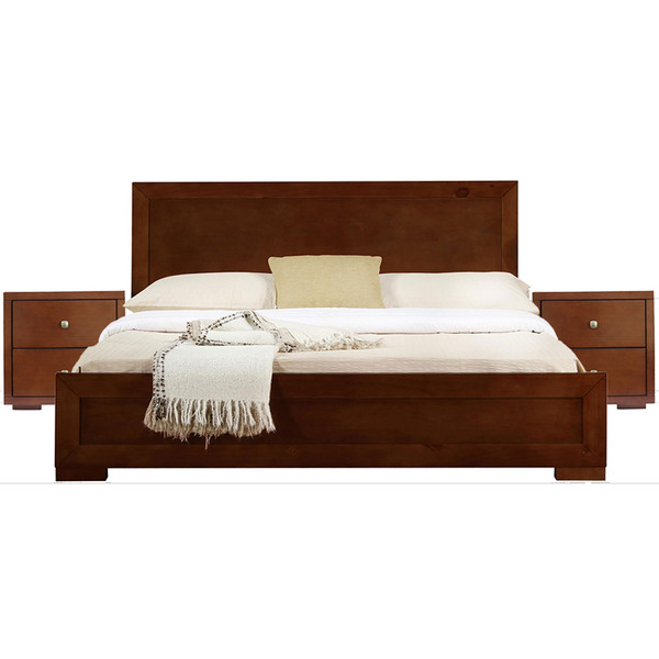 Moma Walnut Wood Platform Queen Bed With Two Nightstands 468256 By Homeroots