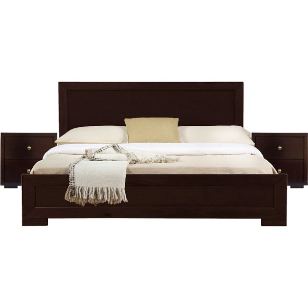 Moma Espresso Wood Platform Queen Bed With Two Nightstands 468265 By Homeroots