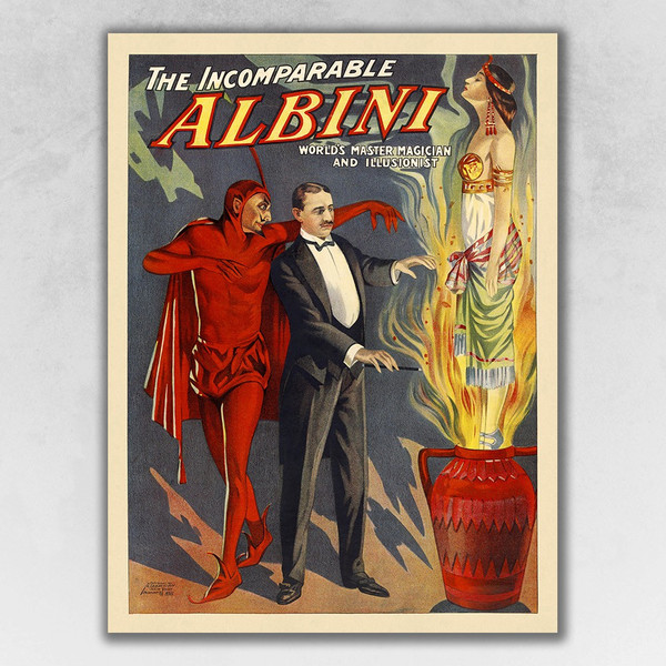 11" X 14" The Incomparable Albini Vintage Magic Poster Wall Art 393265 By Homeroots