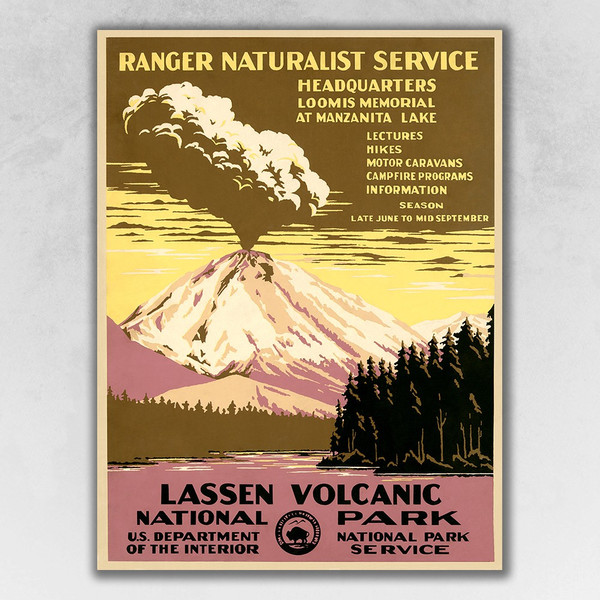 11" X 14" Lassen Volcanic National Park Vintage Travel Poster Wall Art 394304 By Homeroots