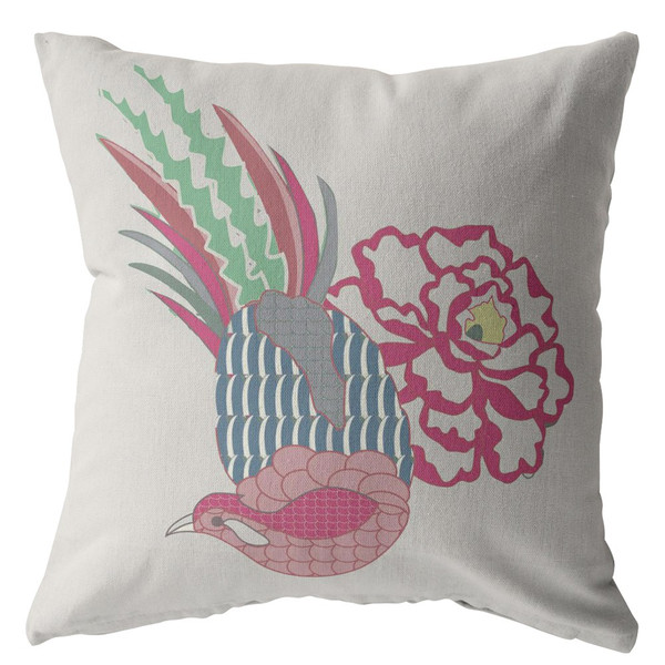 18" Pink White Peacock Zippered Suede Throw Pillow 410724 By Homeroots