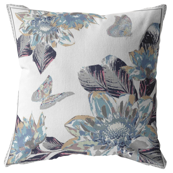 18" Gray White Butterfly Zippered Suede Throw Pillow 410754 By Homeroots