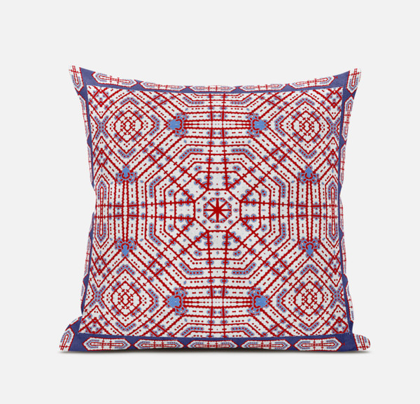 16" Red White Geostar Zippered Suede Throw Pillow 413801 By Homeroots