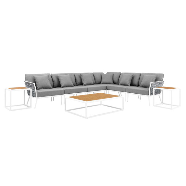 Modway Stance 9 Piece Outdoor Patio Aluminum Outdoor Patio Aluminum Sectional Sofa Set - White Gray EEI-5758-WHI-GRY