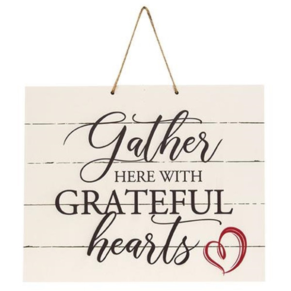 Gather Here With Grateful Hearts Horizontal Pallet Board Rope Sign G14794 By CWI Gifts