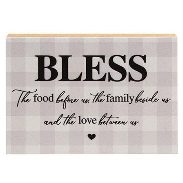 Bless The Food Checked Shelf Sitter 8" X 5.5" G19190 By CWI Gifts