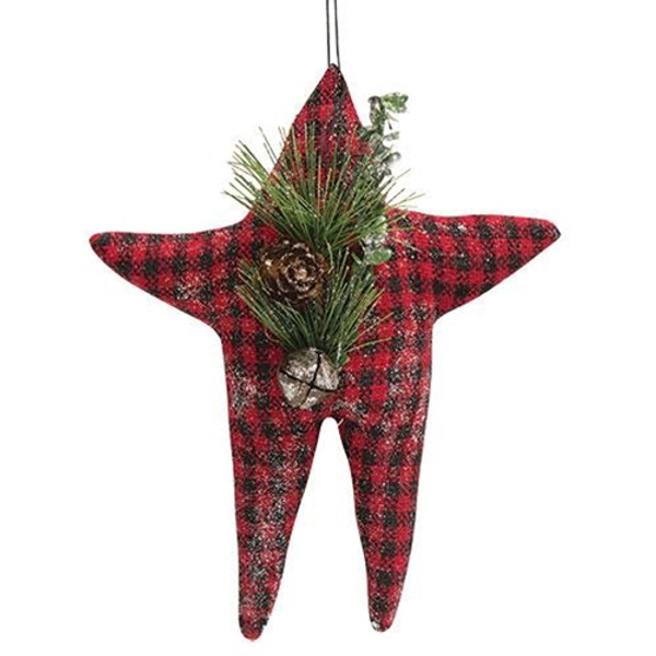 Red & Black Check Folk Star Ornament W/Pinecone GCS38130 By CWI Gifts