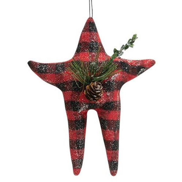 Buffalo Check Folk Star Ornament W/Pinecone GCS38131 By CWI Gifts