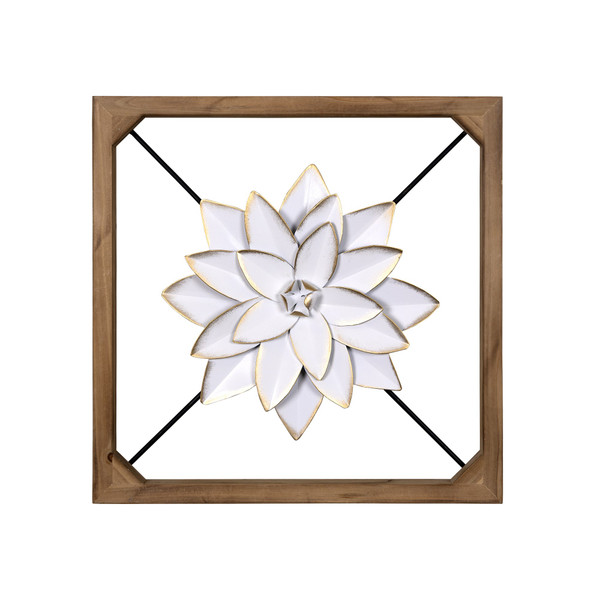 Wood Framed White Metal Flower Wall Decor 396768 By Homeroots