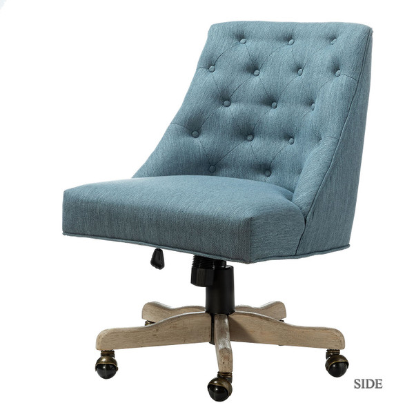 Blue Tufted Back Linen Style Rolling Office Chair 403556 By Homeroots
