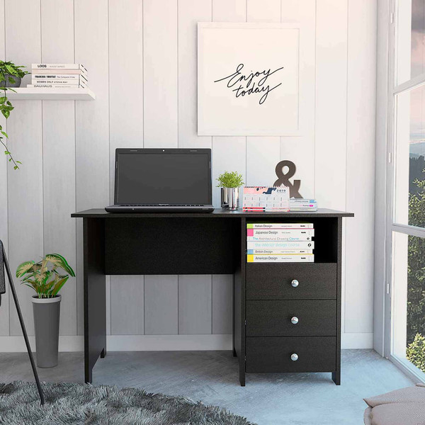 Nory Black Three Drawers Computer Desk 403798 By Homeroots