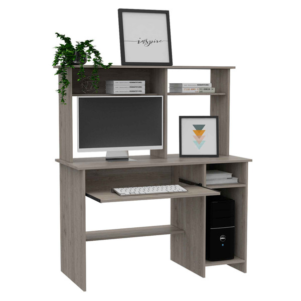 Brion Light Gray Computer Desk With Hutch 403846 By Homeroots