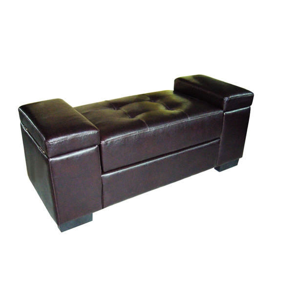 Dark Espresso Brown Vintage Style Leather Storage Bench 469313 By Homeroots