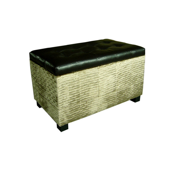 Wavy Beige Velvet And Black Faux Leather Storage Bench 469315 By Homeroots