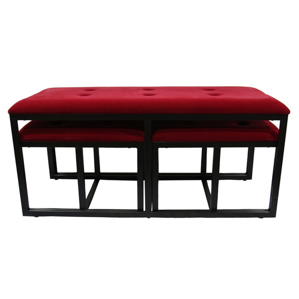Modern Black And Red Metal Three Piece Bench Set 469319 By Homeroots