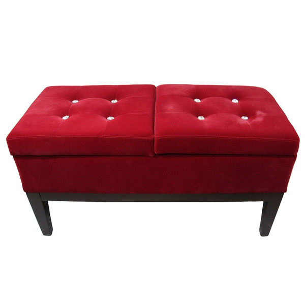 Lux Red Tufted Faux Crystal Dual Lift Storage Bench 469321 By Homeroots