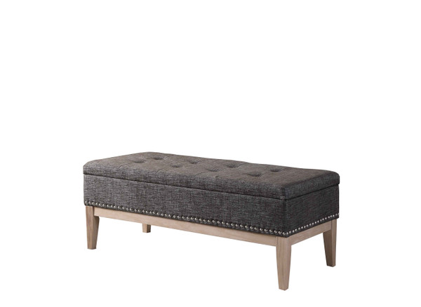 Gray Tufted Linen Look Nailhead Trim Storage Bench 469355 By Homeroots