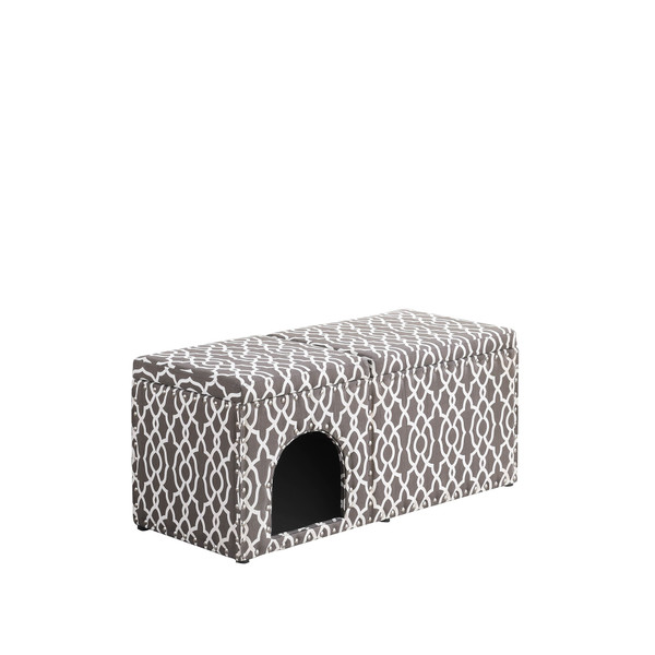 Gray Brown Lattice Storage Bench With Pet Bed 469368 By Homeroots