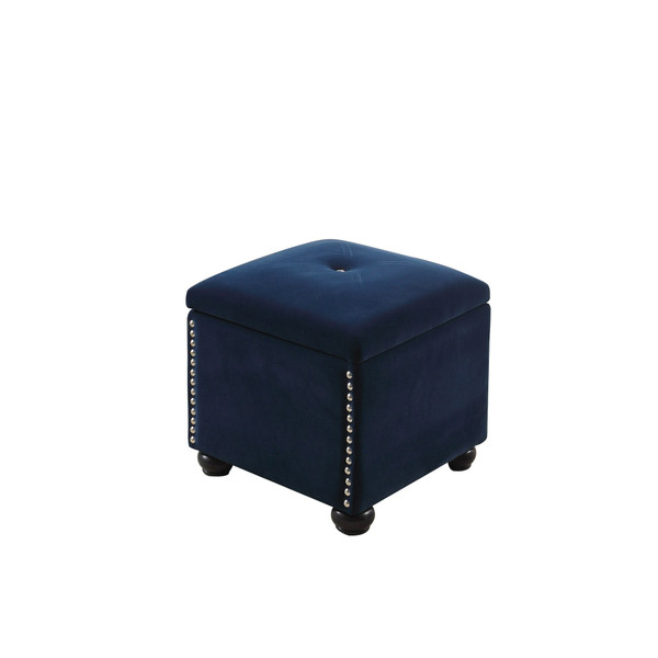 Two Piece Navy Blue Suede Storage Stool And Ottoman 469410 By Homeroots