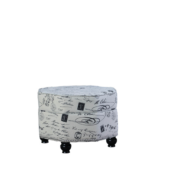 Black And White Postcard Hexagonal Storage Ottoman 469414 By Homeroots