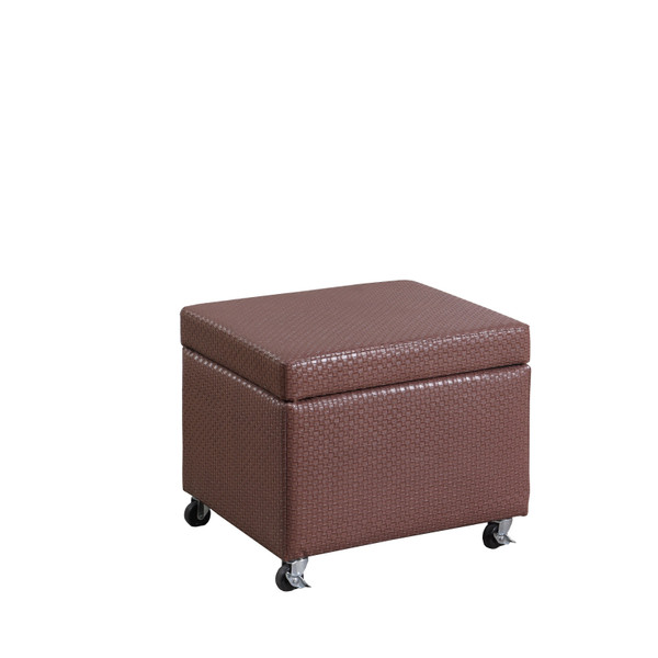 Brown Weave Faux Leather Rolling Storage Ottoman 469424 By Homeroots