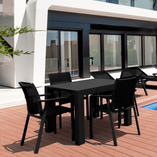 Compamia Pacific 5 Piece Dining Set With Extension Table And Sling Arm Chairs Black Frame Black Sling Isp0231S-Bla-Bla ISP0231S-BLA-BLA By Compamia