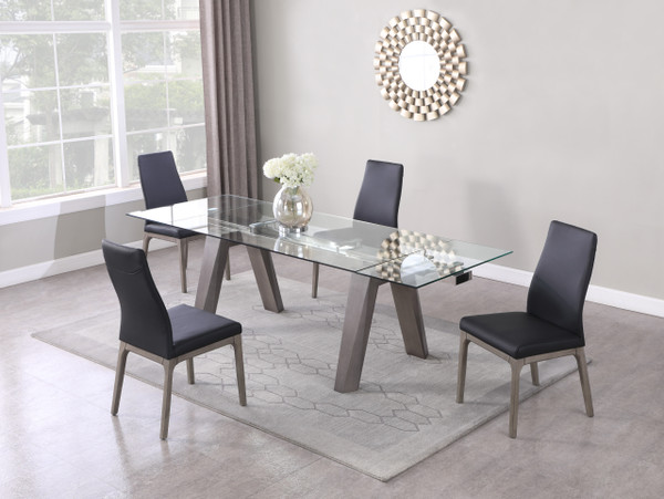 Modern Dining Set With Extendable Glass Table & 2-Tone Chairs ESTHER-ROSARIO-GRY-5PC-BLK