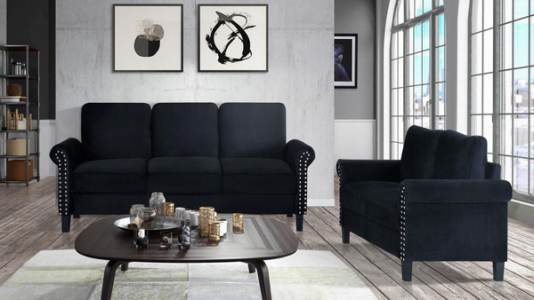 2-Piece Black Velvet Sofa & Loveseat Set U9192-BLACK VELVET-S/LS By Global Furniture