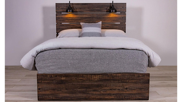 Linwood Dark Oak Queen Bed LINWOOD-QB W/ LIGHTS By Global Furniture