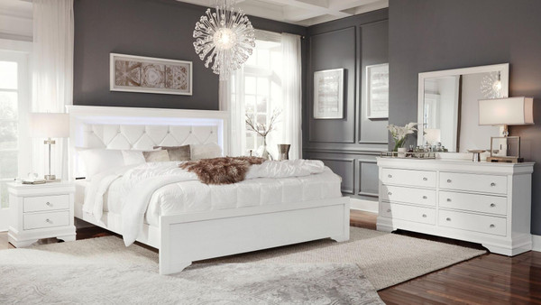 Pompei Metallic White Queen Bedroom Set POMPEI-WH-QBG By Global Furniture