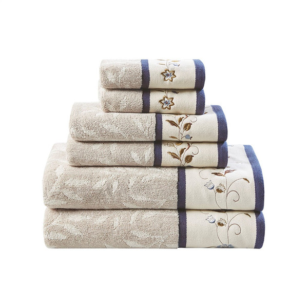 Serene Embroidered Cotton Jacquard 6 Piece Towel Set By Madison Park MP73-7820