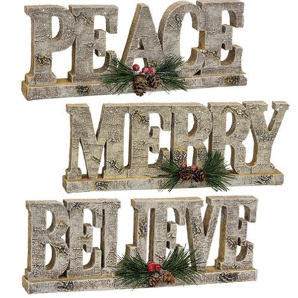Glittered Birch Look Resin Holiday Sign 3 Asstd. (Pack Of 3) G2533700 By CWI Gifts