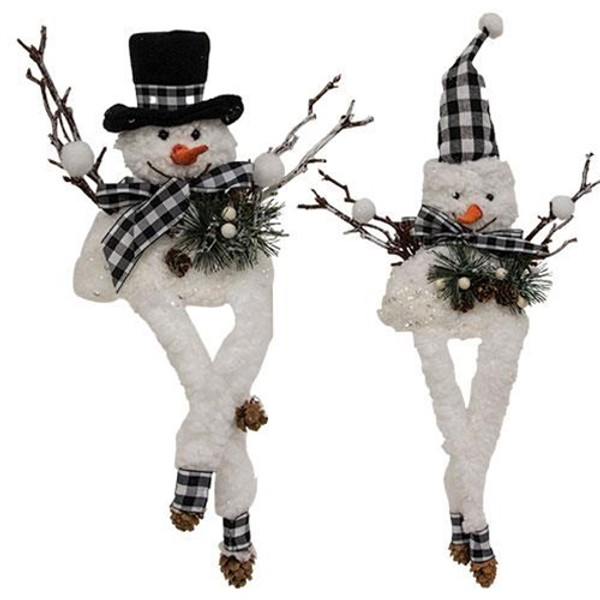 *Buffalo Check Dangle Leg Snowman Sitter 2 Asstd. (Pack Of 2) G2593450 By CWI Gifts