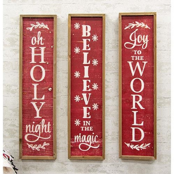 CWI Gifts G2600020 Red & White Engraved Christmas Words Vertical Sign 3 Asstd. (Pack Of 3)
