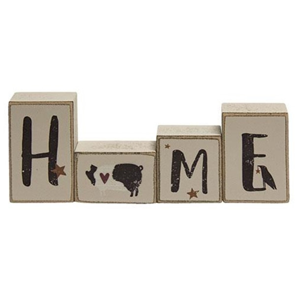 *4/Set Primitive "Home" Letter Blocks G35495 By CWI Gifts