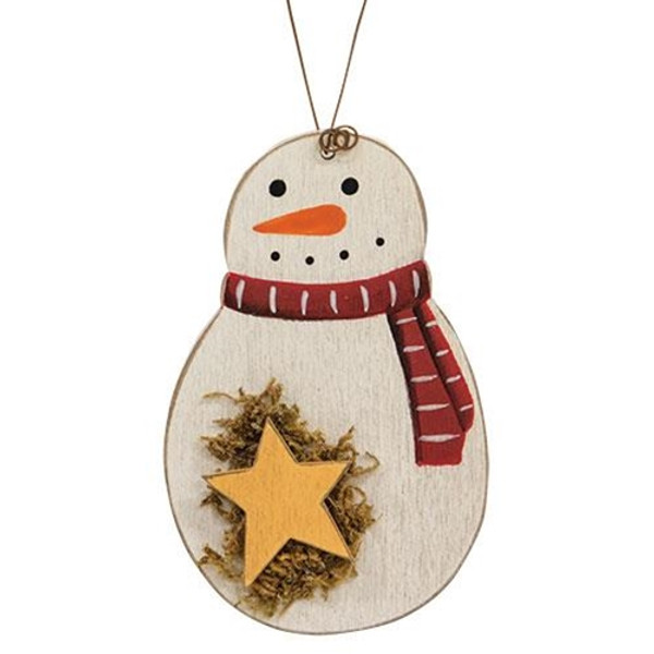 Roly Poly Wooden Snowman Ornament W/Star G35700 By CWI Gifts