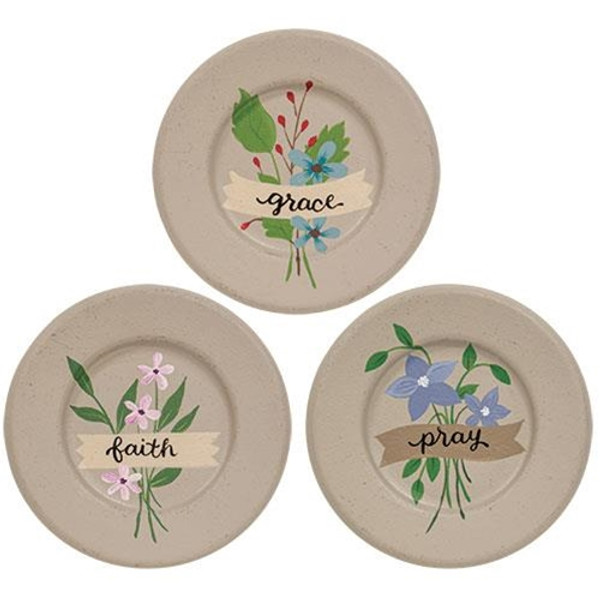 *Faith Pray Grace Flower Plate 3 Asstd. (Pack Of 3) G35779 By CWI Gifts