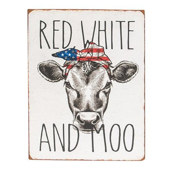 *Red White And Moo Distressed Metal Sign G65263 By CWI Gifts