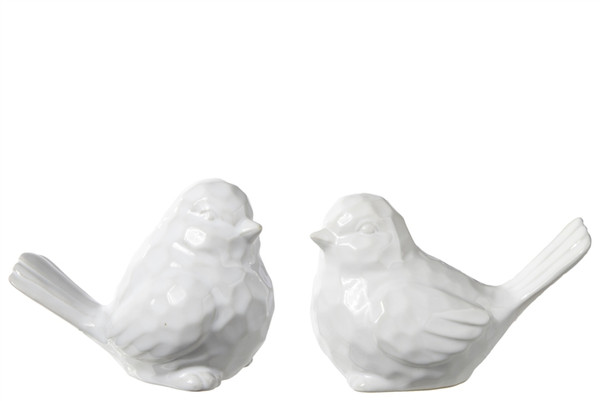 Porcelain Sitting Bird Figurine In Pressed Dotted Design Body Assortment Of Two Gloss Finish White (Pack Of 6) 10720-AST By Urban Trends