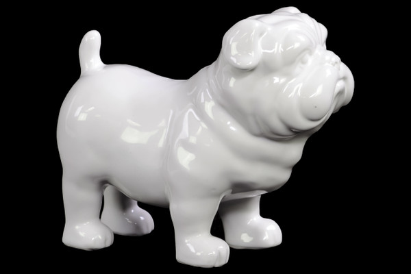 Ceramic Standing British Bulldog Figurine Gloss Finish White (Pack Of 6) 10900 By Urban Trends
