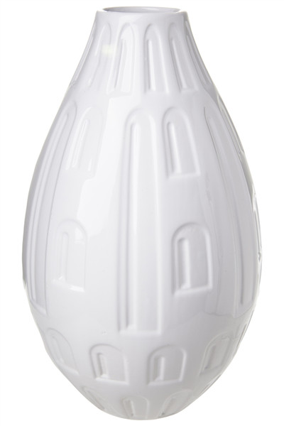 Ceramic Round Bellied Vase With Engraved Abstract Design Body Gloss Finish White (Pack Of 4) 10932 By Urban Trends