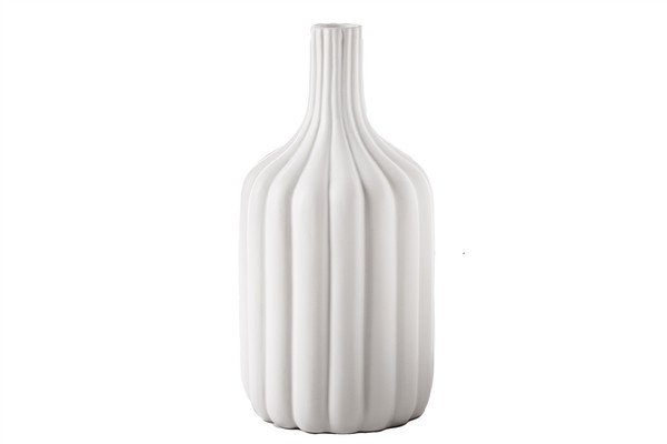 Ceramic Round Bottle Vase With Narrow Mouth And Embossed Column Pattern Design Lg Matte Finish White (Pack Of 2) 11063 By Urban Trends